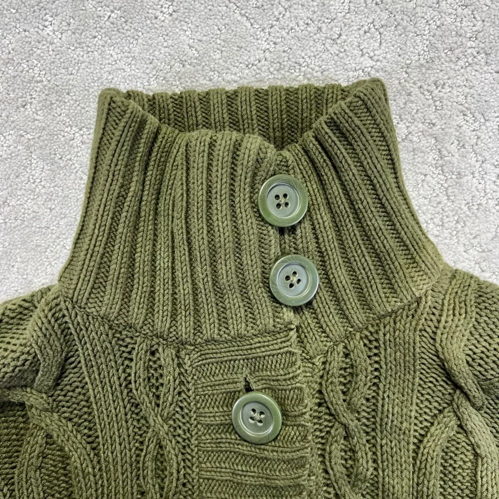 Eddie Bauer Cardigan‎ Sweater Womens XL Green Cable Knit Button Front Fisherman - Picture 6 of 13